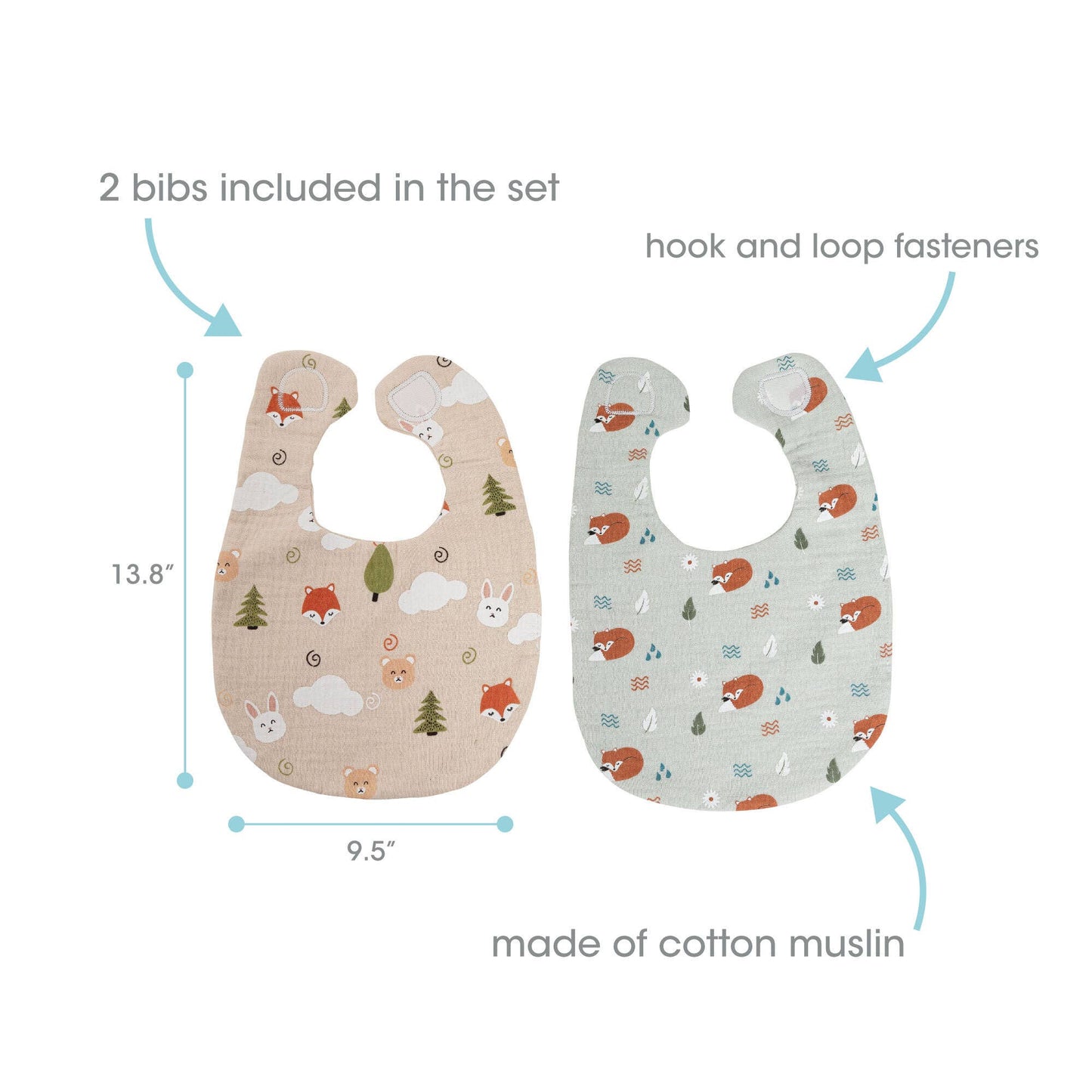 Woodland Muslin Cotton Bib Set, Set Of 2