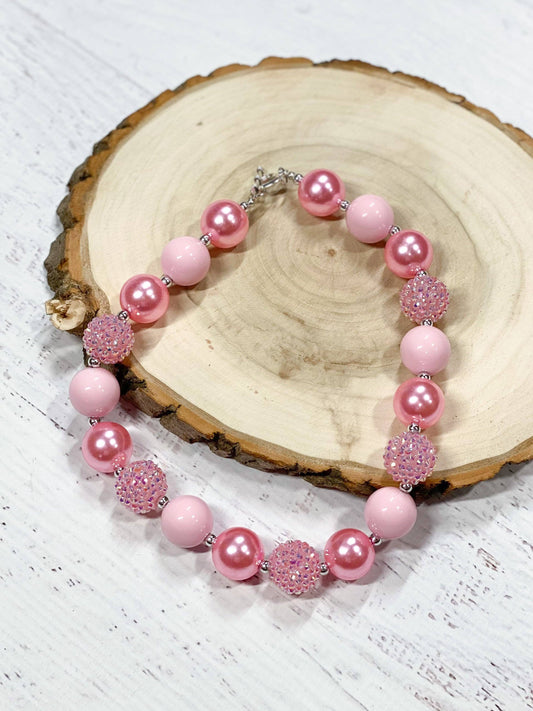 Pink Rhinestone Chunky Bead Bubble Necklace